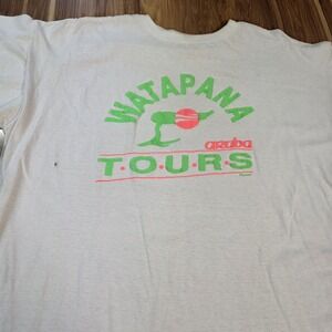 Vintage Paradise Island Watapana Tours Shirt Mens 48 White Aruba Graphic Tee 80s